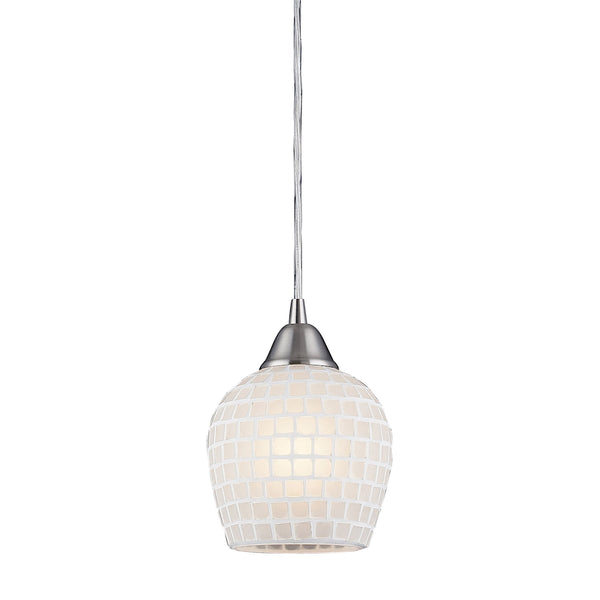 Fusion 1 Light Pendant In Satin Nickel And White Glass