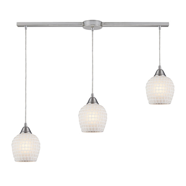 Fusion 3 Light Pendant In Satin Nickel And White Glass