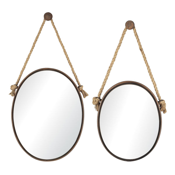 Oval Mirrors On Rope - Set of 2