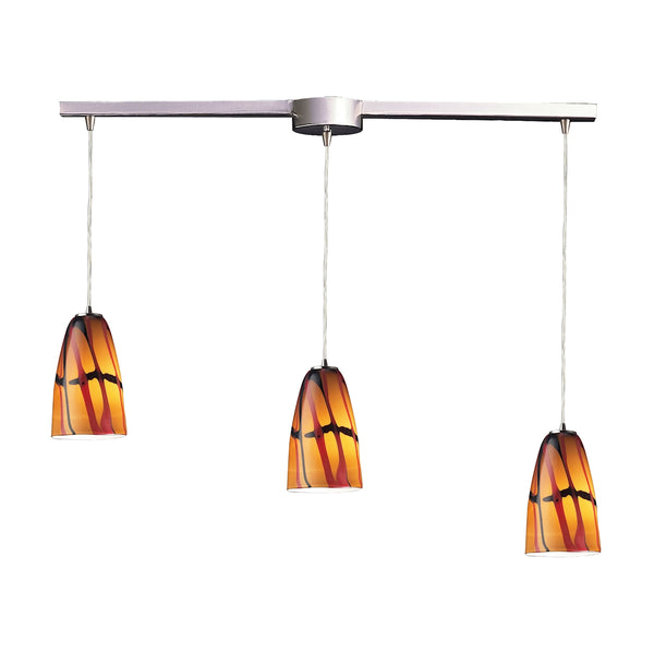 Fuego 3 Light Pendant In Satin Nickel And Jasper Glass