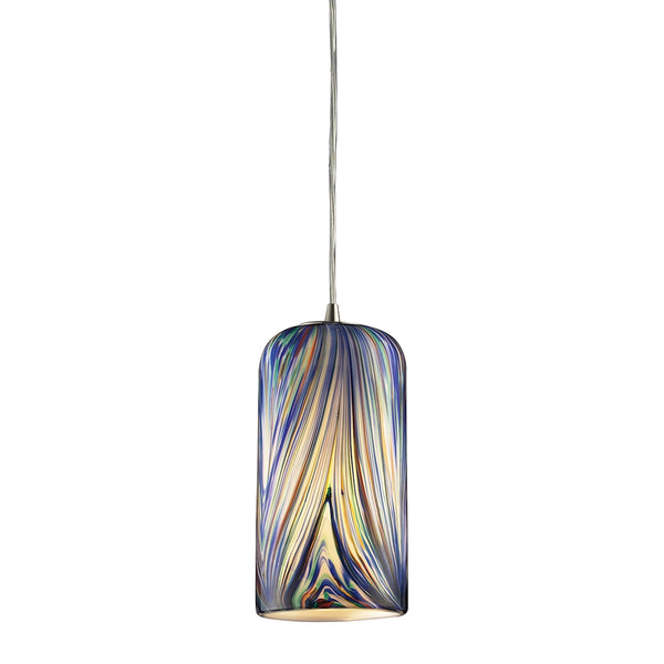 Molten 1 Light LED Pendant In Satin Nickel And Molten Ocean Glass