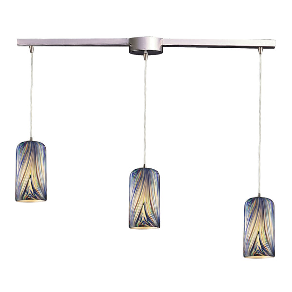 Molten 3 Light Pendant In Satin Nickel And Molten Ocean Glass