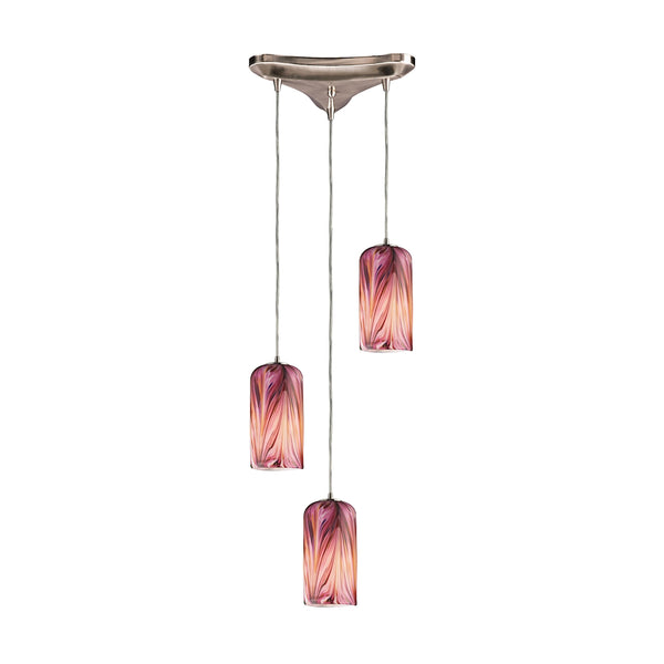 Molten 3 Light Pendant In Satin Nickel And Molten Rose Glass