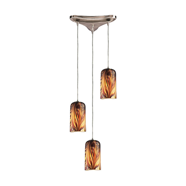Molten 3 Light Pendant In Satin Nickel And Molten Sunset Glass