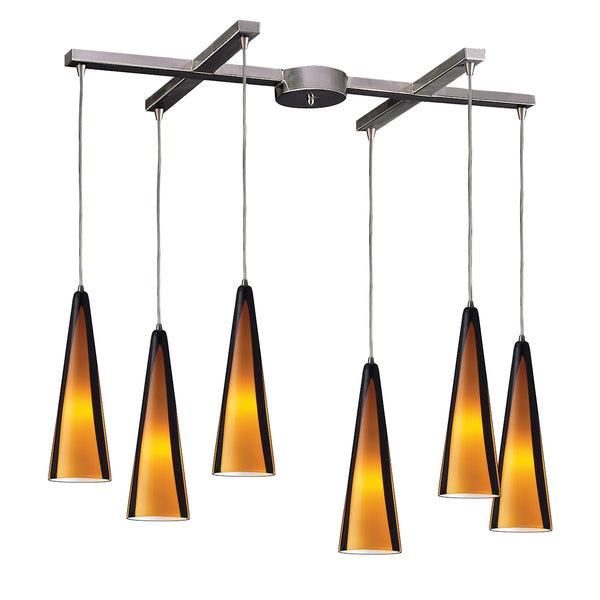 Desert Winds 6 Light Pendant In Satin Nickel And Sahara Glass