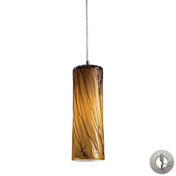Maple 1 Light Pendant In Satin Nickel And Maple Amber - Includes Recessed Lighting Kit