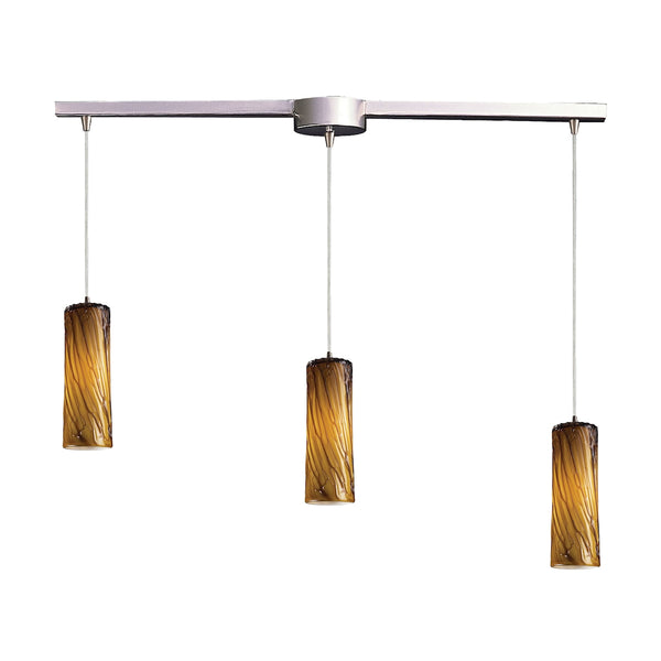 Maple 3 Light Pendant In Satin Nickel And Maple Amber Glass