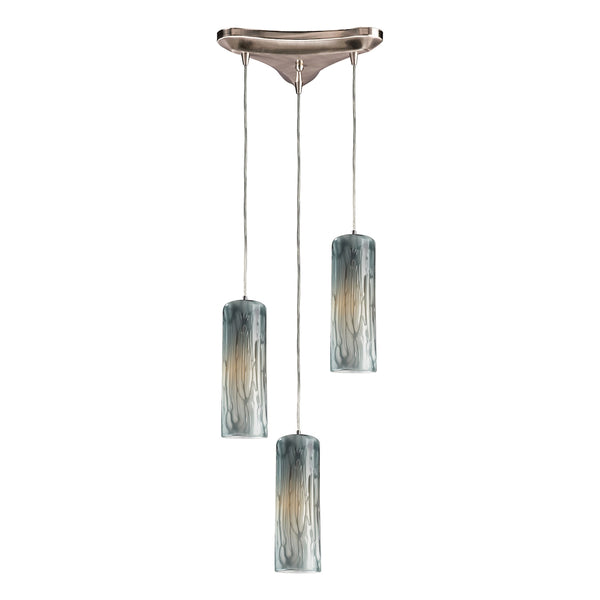 Maple 3 Light Pendant In Satin Nickel And Maple Dusk Glass