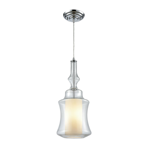 Alora 1 Light Pendant In Polished Chrome With Opal White And Clear Glass