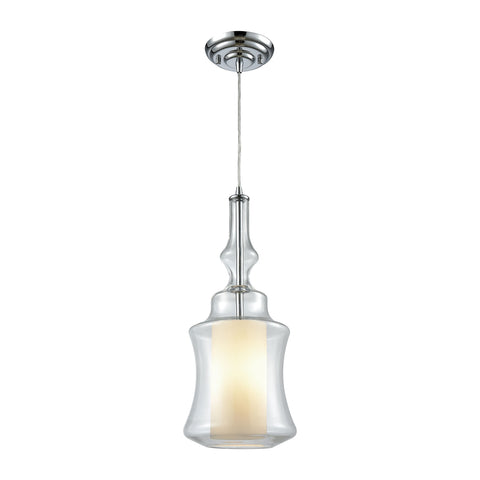 Alora 1 Light Pendant In Polished Chrome With Opal White And Clear Glass - Includes Recessed Lighting Kit