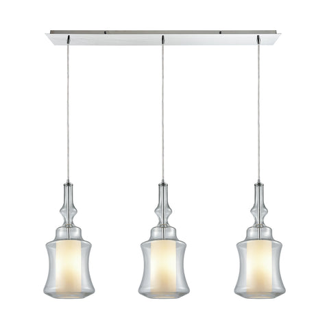 Alora 3 Light Linear Pan Pendant In Polished Chrome With Opal White Glass Inside Clear Glass