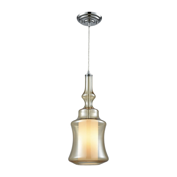 Alora 1 Light Pendant In Polished Chrome With Opal White And Champagne Plated Glass - Includes Recessed Lighting Kit