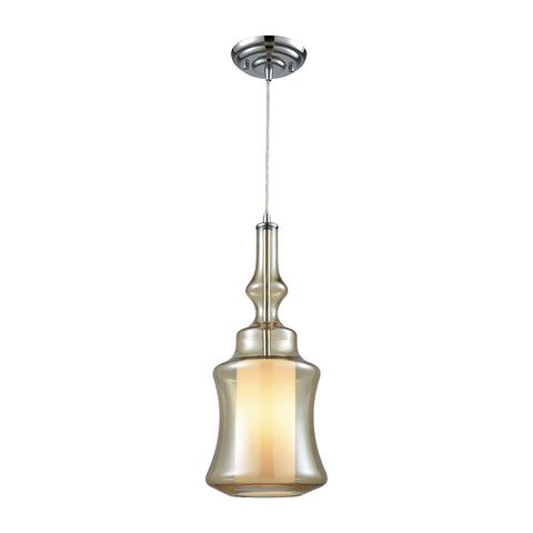 Alora 1 Light Pendant In Polished Chrome With Opal White And Champagne Plated Glass - Includes Recessed Lighting Kit