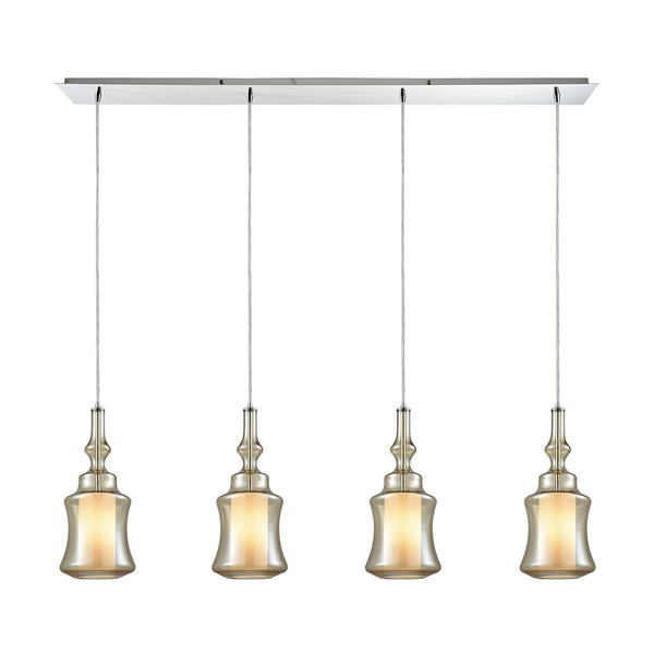 Alora 4 Light Linear Pan Pendant In Polished Chrome With Opal White Glass Inside Champagne Plated Glass