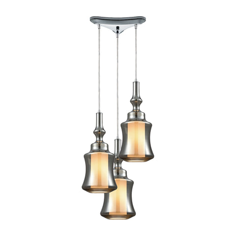 Alora 3 Light Triangle Pan Pendant In Polished Chrome With Opal White Glass Inside Smoke Plated Glass