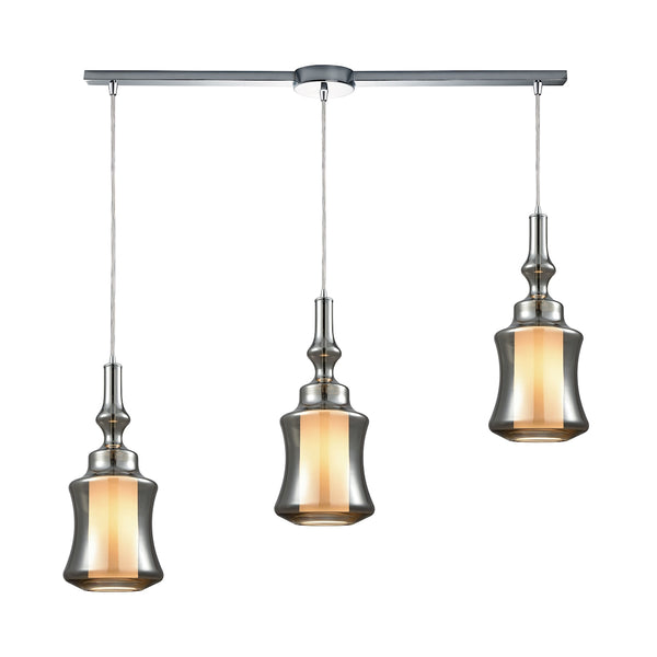 Alora 3 Light Linear Bar Pendant In Polished Chrome With Opal White Glass Inside Smoke Plated Glass