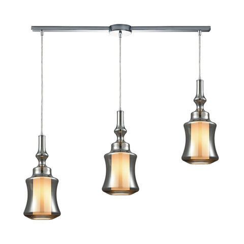 Alora 3 Light Linear Bar Pendant In Polished Chrome With Opal White Glass Inside Smoke Plated Glass