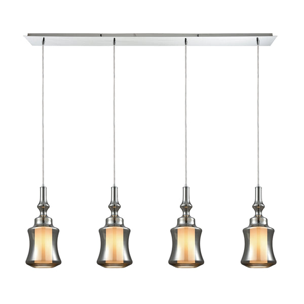 Alora 4 Light Linear Pan Pendant In Polished Chrome With Opal White Glass Inside Smoke Plated Glass