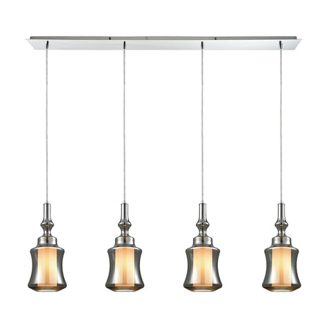 Alora 4 Light Linear Pan Pendant In Polished Chrome With Opal White Glass Inside Smoke Plated Glass