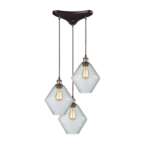 Raindrop Glass 3 Light Triangle Pan Pendant In Antique Brass/Oil Rubbed Bronze With Clear Raindrop Glass