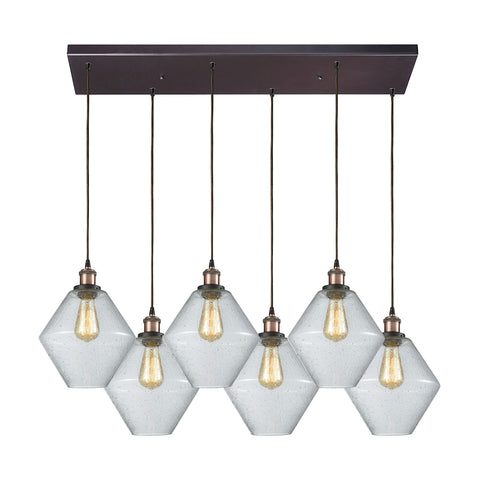 Raindrop Glass 6 Light Rectangle Pendant In Antique Brass/Oil Rubbed Bronze With Clear Raindrop Glass