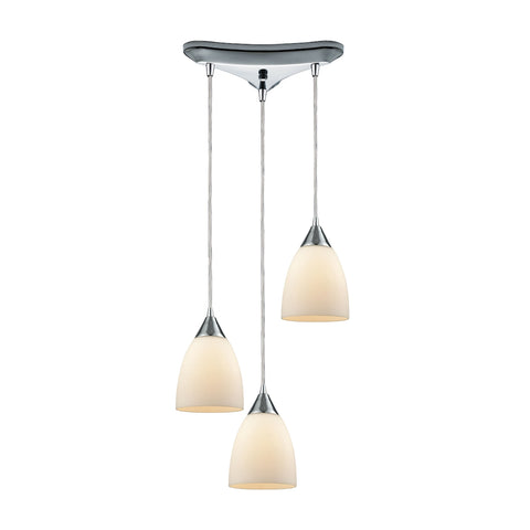 Merida 3 Light Triangle Pan Pendant In Polished Chrome With Opal White Linen Glass