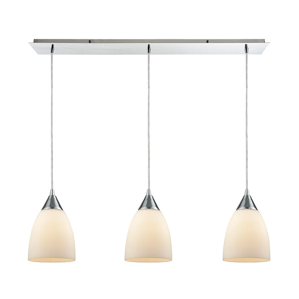 Merida 3 Light Linear Pan Pendant In Polished Chrome With Opal White Linen Glass