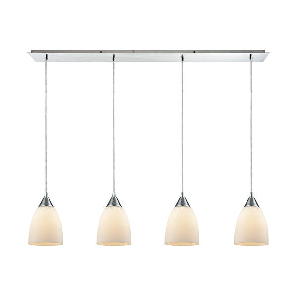 Merida 4 Light Linear Pan Pendant In Polished Chrome With Opal White Linen Glass
