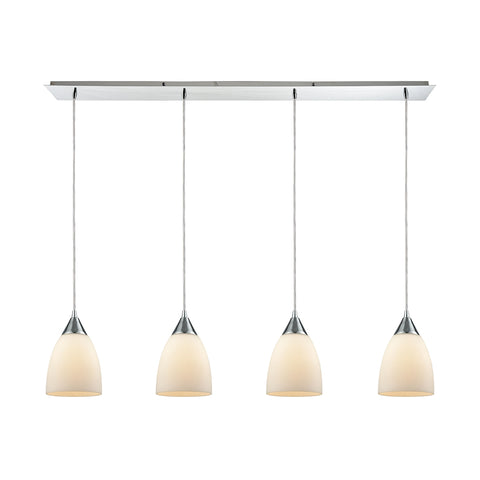 Merida 4 Light Linear Pan Pendant In Polished Chrome With Opal White Linen Glass