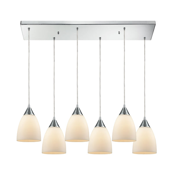 Merida 6 Light Rectangle Pendant In Polished Chrome With Opal White Linen Glass