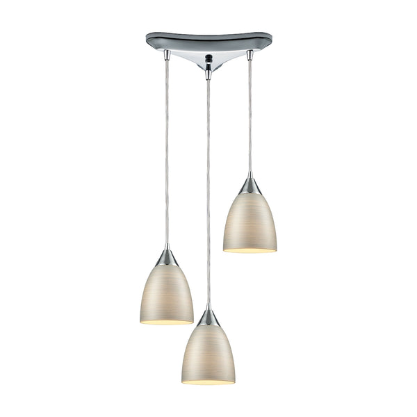 Merida 3 Light Triangle Pan Pendant In Polished Chrome With Silver Linen Glass