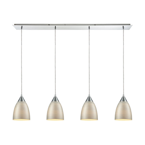 Merida 4 Light Linear Pan Pendant In Polished Chrome With Silver Linen Glass