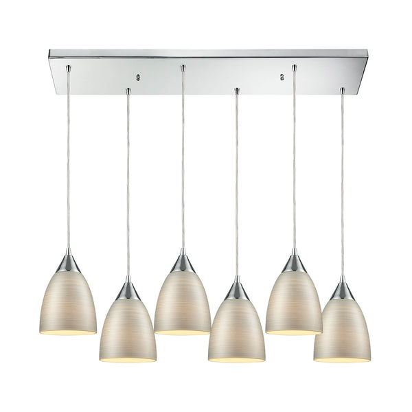 Merida 6 Light Rectangle Pendant In Polished Chrome With Silver Linen Glass