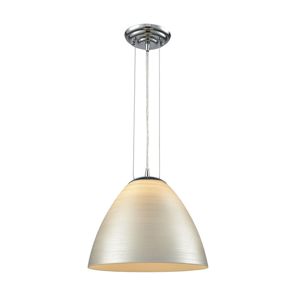 Merida 1 Light Pendant In Polished Chrome With Silver Linen Glass - Includes Recessed Lighting Kit