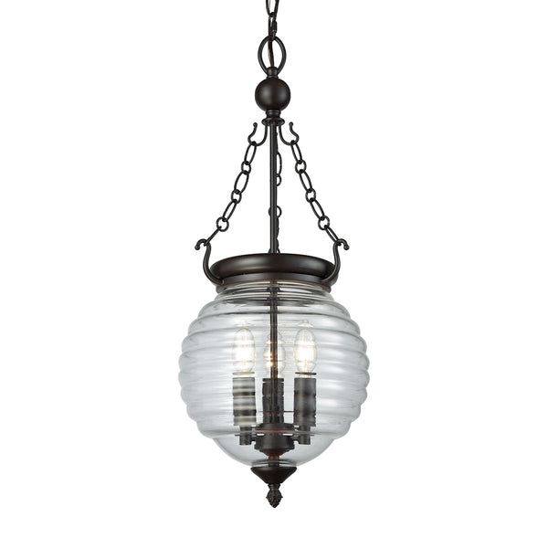 Crosswell 3 Light Chandelier In Oil Rubbed Bronze With Clear Beehive Glass