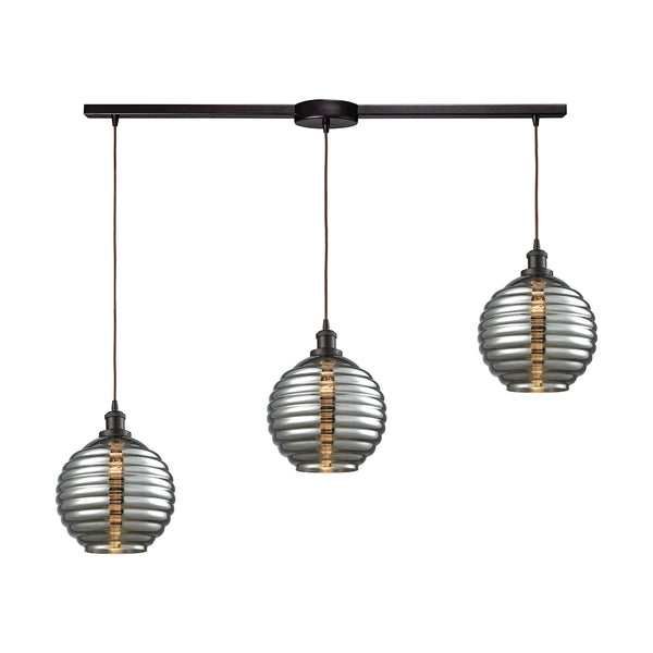 Ridley 3 Light Linear Bar Pendant In Oil Rubbed Bronze With Smoke Plated Beehive Glass