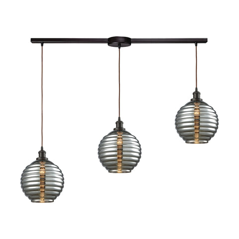 Ridley 3 Light Linear Bar Pendant In Oil Rubbed Bronze With Smoke Plated Beehive Glass