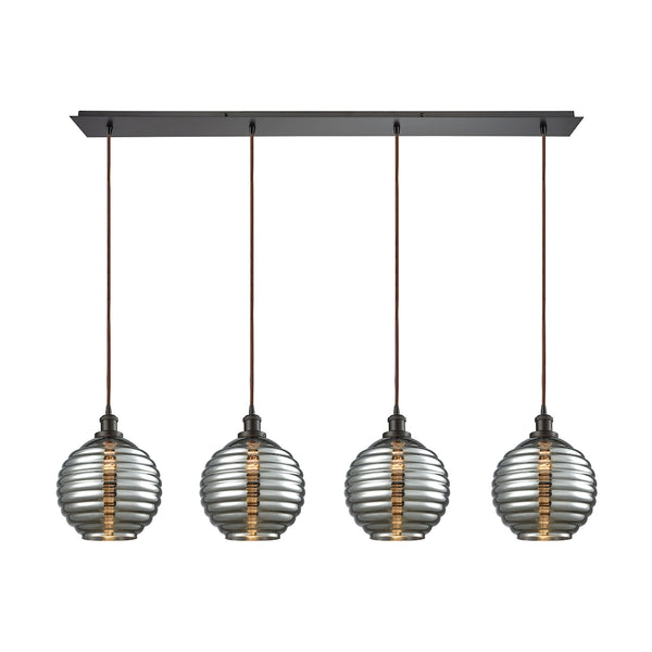 Ridley 4 Light Linear Pan Pendant In Oil Rubbed Bronze With Smoke Plated Beehive Glass
