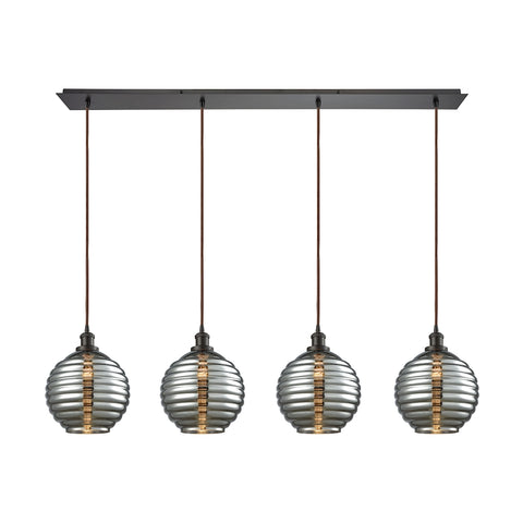 Ridley 4 Light Linear Pan Pendant In Oil Rubbed Bronze With Smoke Plated Beehive Glass