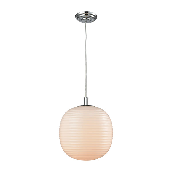 Beehive 1 Light Pendant In Polished Chrome With Opal White Beehive Glass