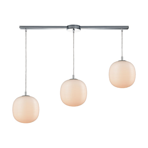 Beehive 3 Light Linear Bar Pendant In Polished Chrome With Opal White Beehive Glass