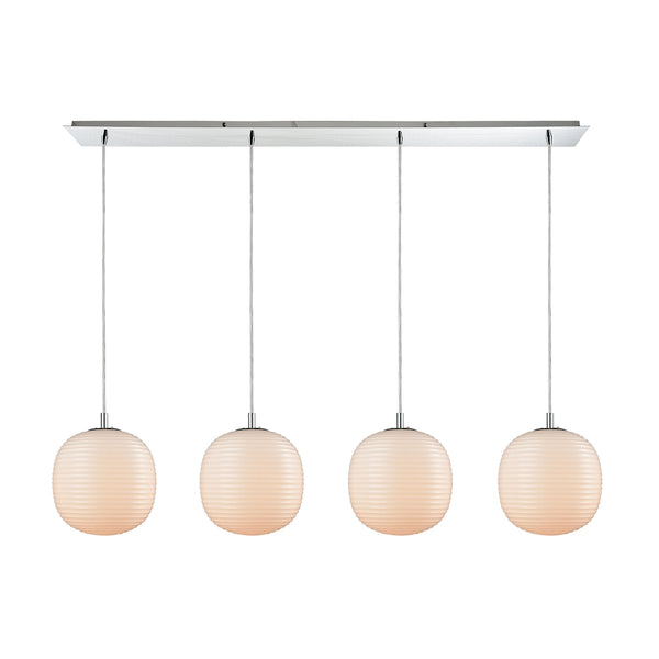 Beehive 4 Light Linear Pan Pendant In Polished Chrome With Opal White Beehive Glass