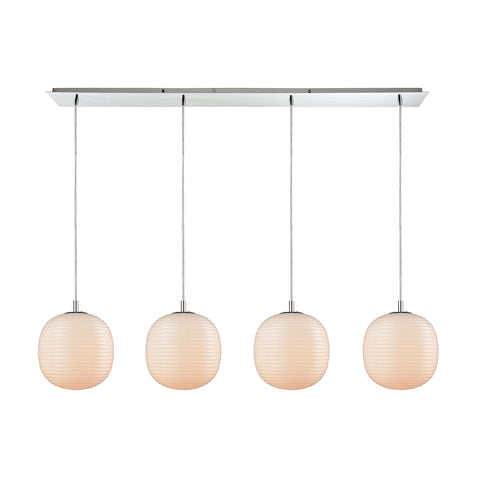Beehive 4 Light Linear Pan Pendant In Polished Chrome With Opal White Beehive Glass