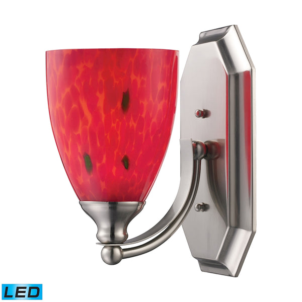 Bath And Spa 1 Light LED Vanity In Satin Nickel And Fire Red Glass