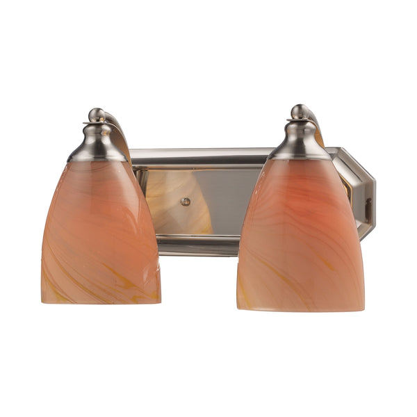 Bath And Spa 2 Light Vanity In Satin Nickel And Sandy Glass