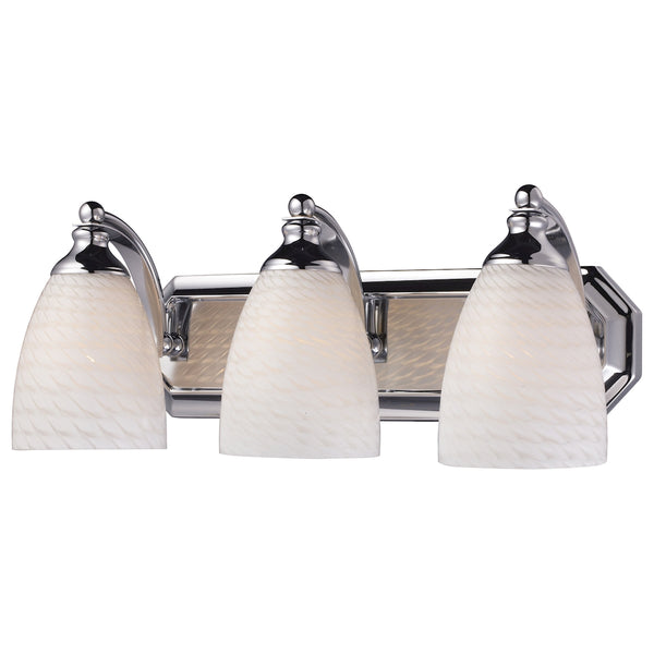 Bath And Spa 3 Light Vanity In Polished Chrome And White Swirl Glass