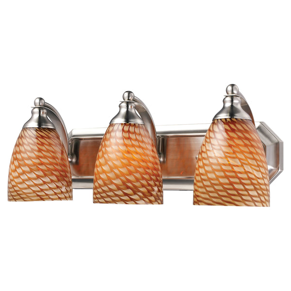 Bath And Spa 3 Light Vanity In Satin Nickel And Cocoa Glass