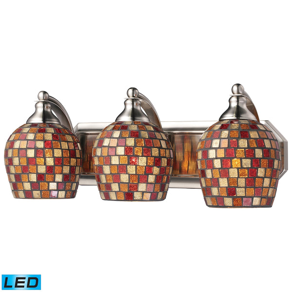 Bath And Spa 3 Light LED Vanity In Satin Nickel And Multi Fusion Glass