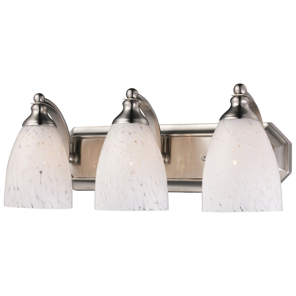 Bath And Spa 3 Light Vanity In Satin Nickel And Snow White Glass