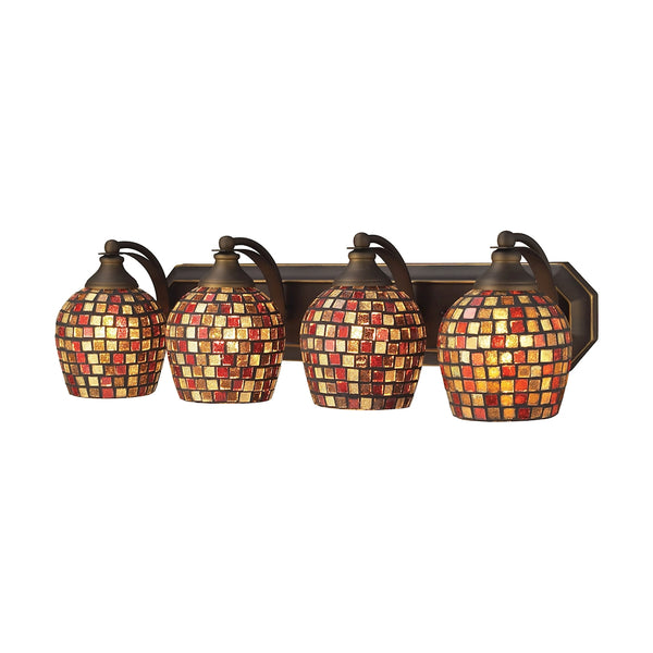 Bath And Spa 4 Light Vanity In Aged Bronze And Multi Fusion Glass